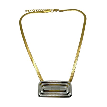 necklace steel gold snake with a rectangle silver element 1